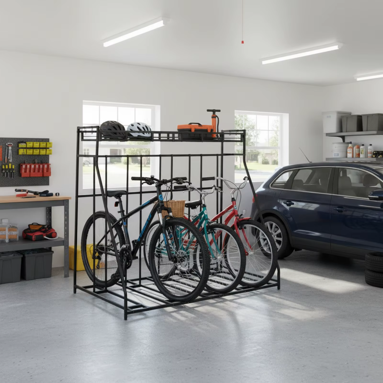 Support de rangement pour 4 vélos, station de stationnement autoportante, organisateur de vélos au s