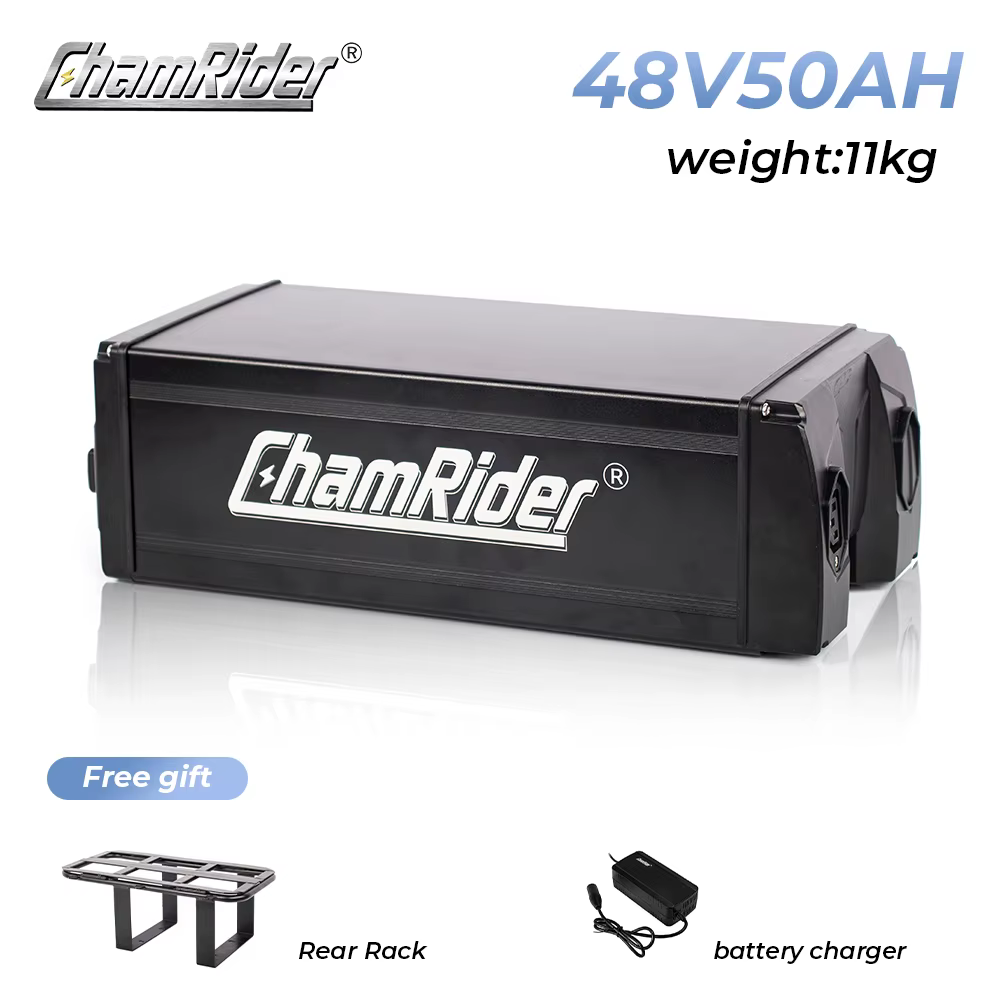 ChamRider Batterie pour vélo électrique à support arrière 48 V 50 Ah – Haute capacité, sortie 2000 W