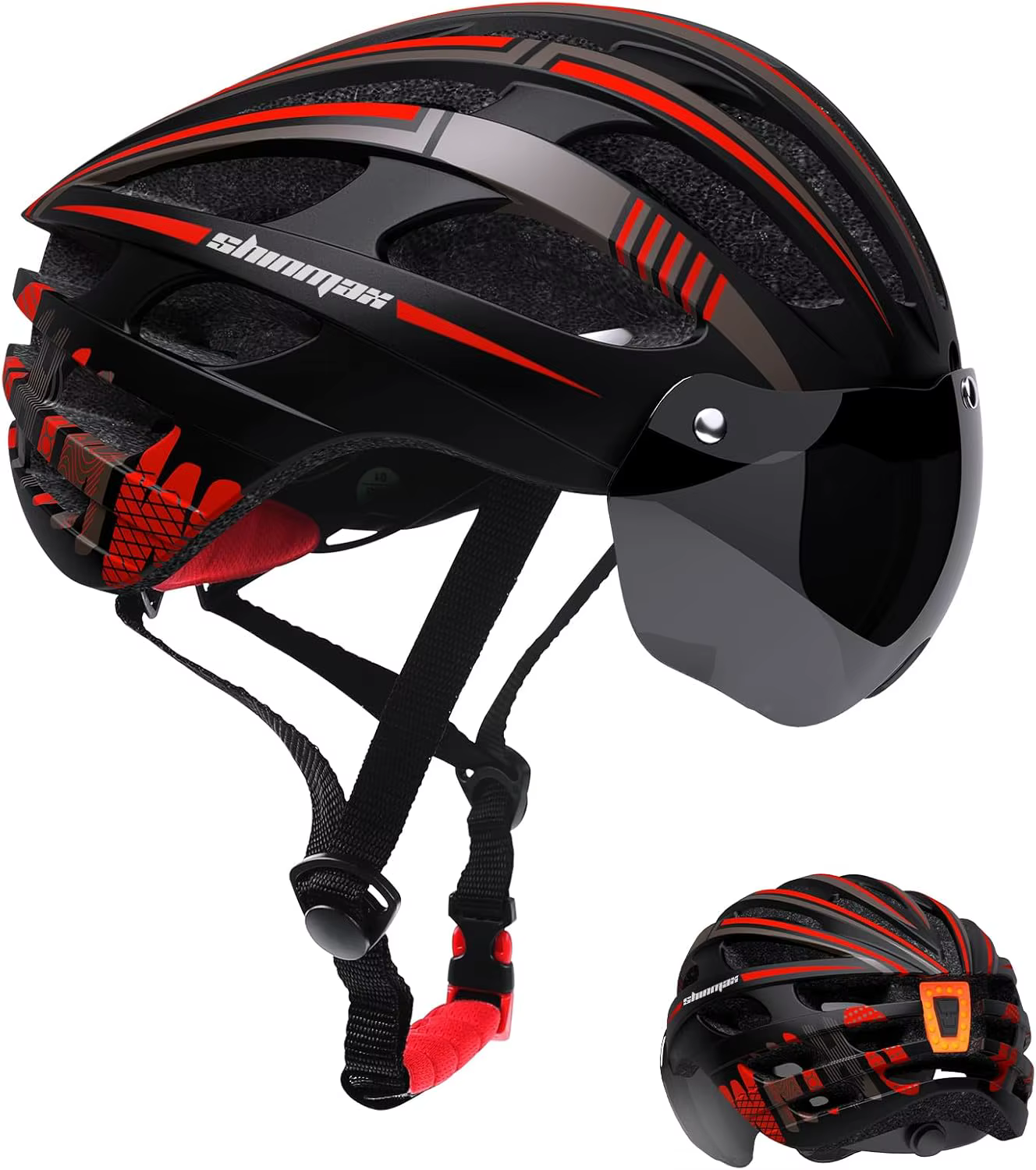 Casque de vélo Shinmax avec lumière arrière USB et lunettes UV400, léger et réglable pour hommes et 
