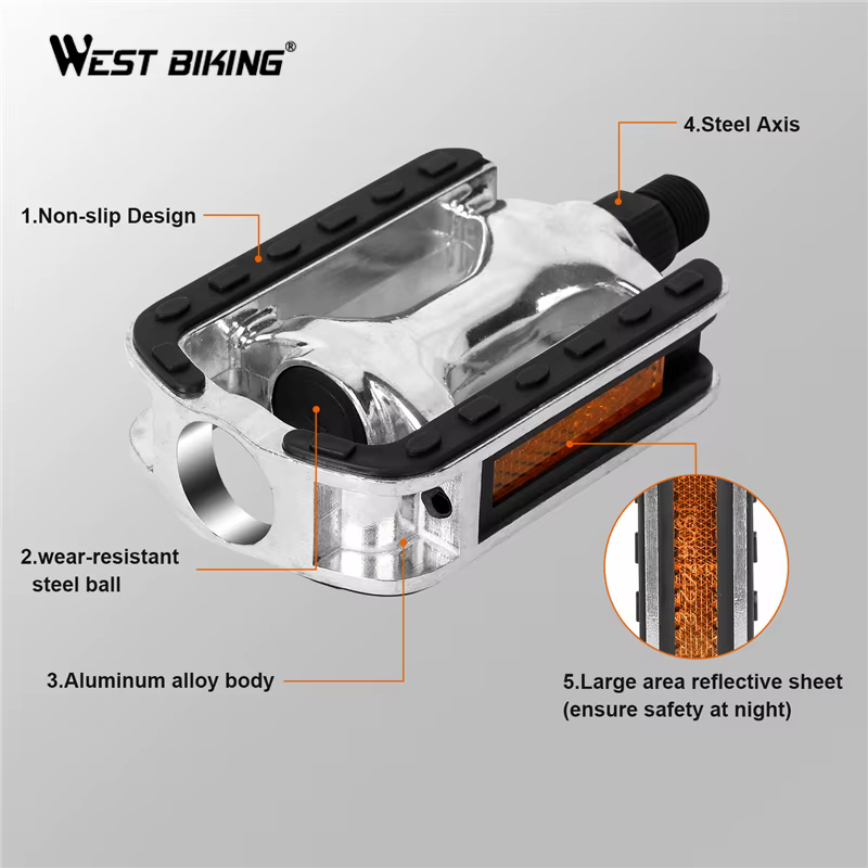 WEST BIKING – pédales de vélo ultralégères antidérapantes en alliage d'aluminium, diamètre de fileta