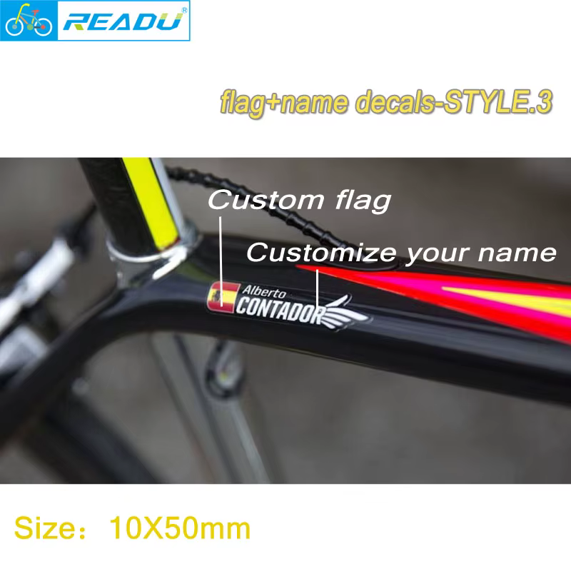Autocollants de cadre de vélo de route avec nom et drapeau personnalisé,étiquettes d'identification 