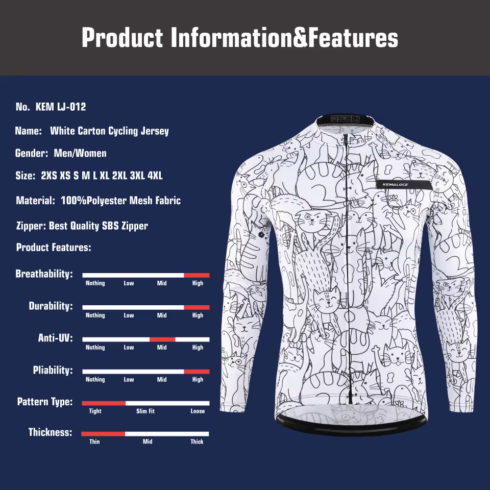 KEMALOCE-Maillot de cyclisme à manches longues pour hommes et femmes, chemise de vélo VTT blanche, v