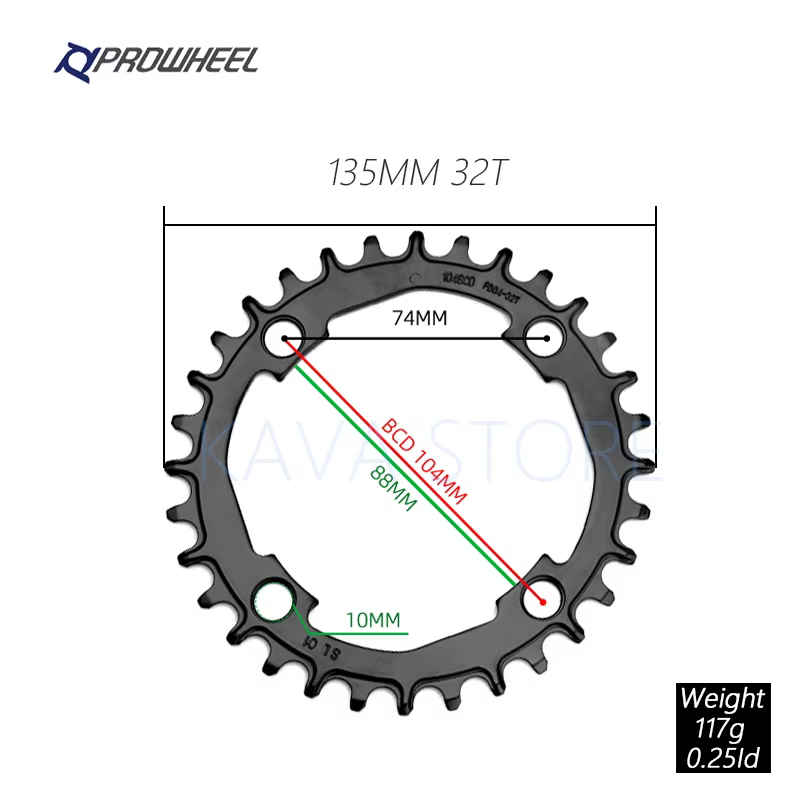 Prowheel 104BCD plateau rond vtt vélo 32T 34T 36T 38T 40T roue à chaîne large étroite vélo de montag