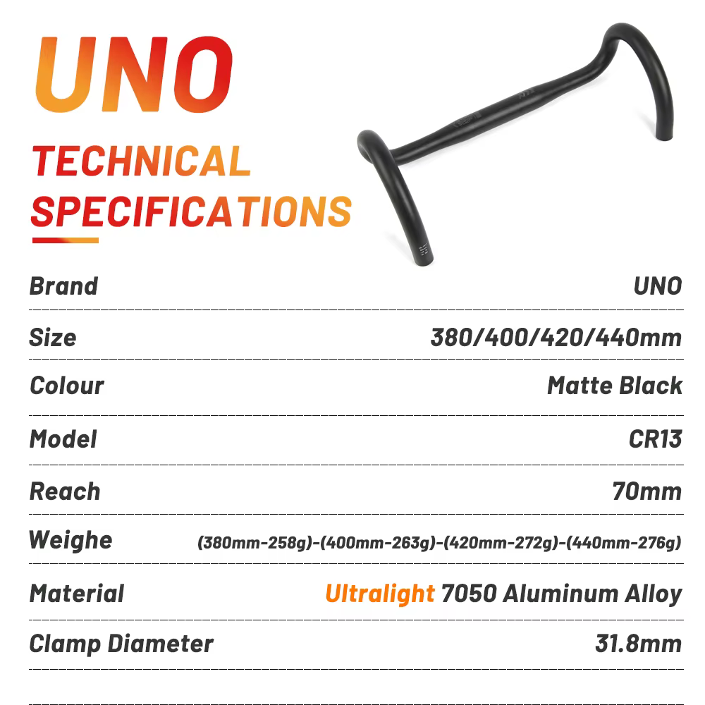 UNO – guidon de vélo de course ultraléger plié en aluminium 7050, guidon de vélo de route 31.8x380/4