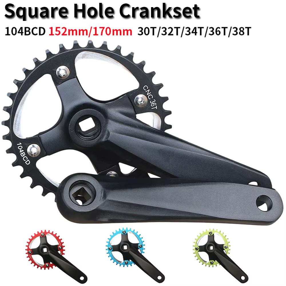 104BCD – pignon de manivelle de vélo, 152/165/170mm, pour vtt, trou carré, 30T 32T 34T 36T 38T, plat