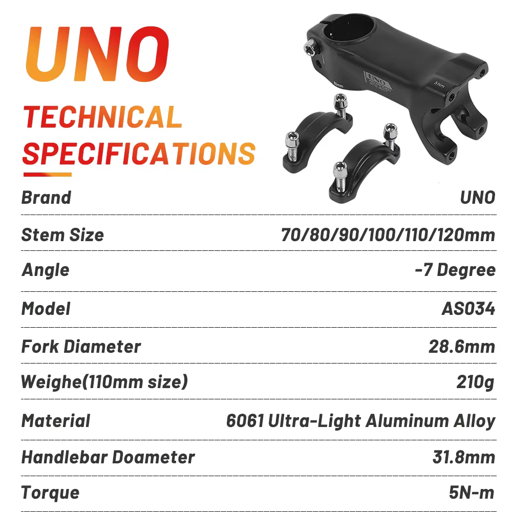 UNO tige de vélo ultralégère tige de vélo de route fourche-7 degrés 28.6mm 31.8mm 70/80/90/100/110/1
