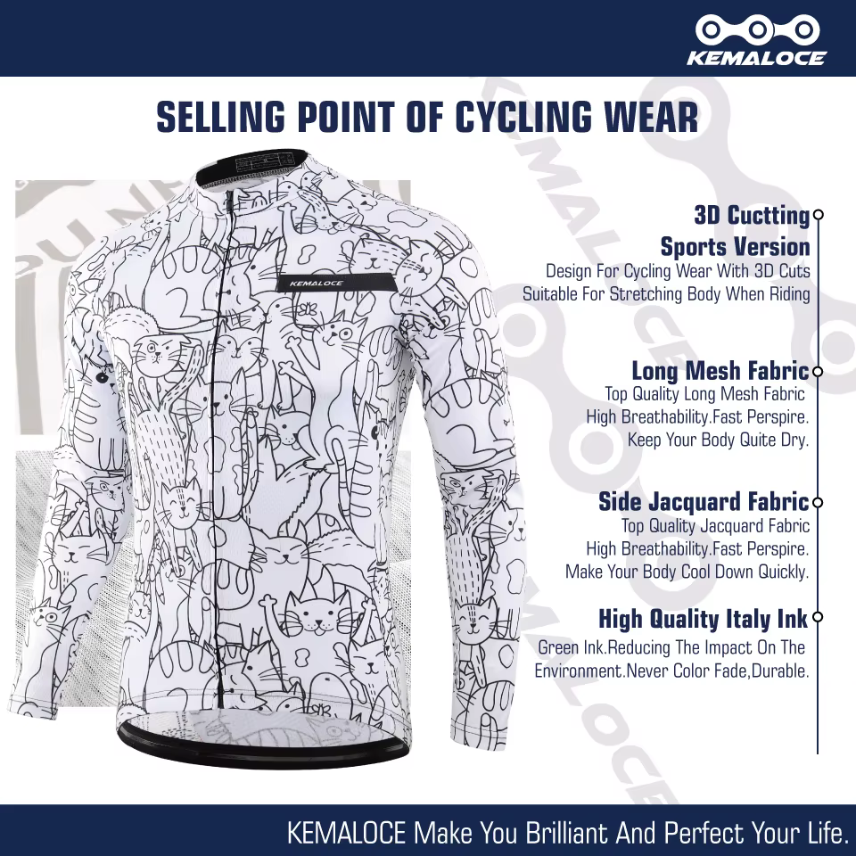 KEMALOCE-Maillot de cyclisme à manches longues pour hommes et femmes, chemise de vélo VTT blanche, v