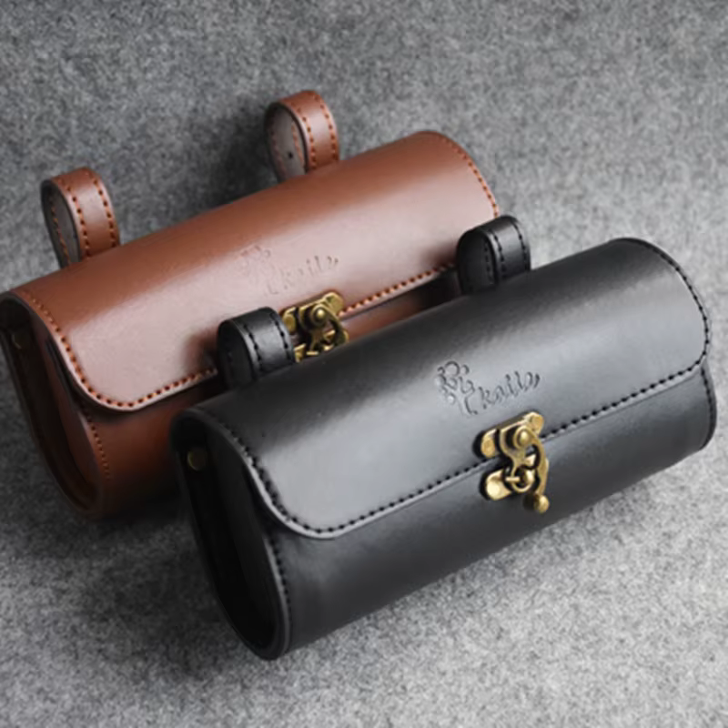 Sac de vélo rétro sac de queue en cuir sac de coussin de selle moto vélo électrique sac de guidon ét