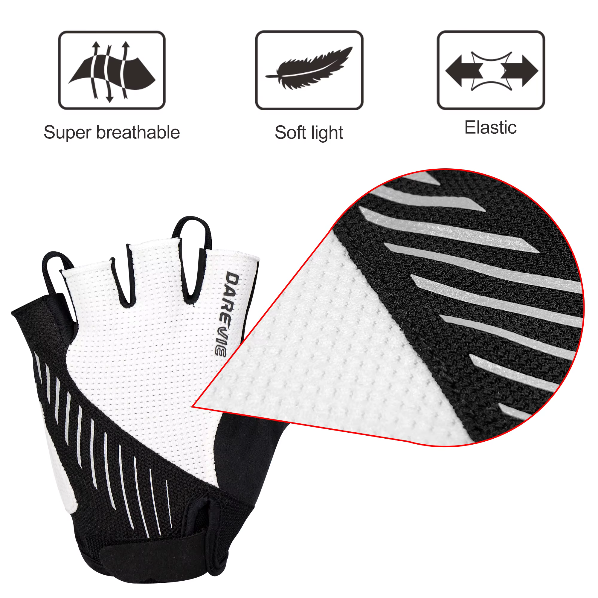 DAREVIE Gants de cyclisme rembourrés en gel pour hommes, tissu taïwanais, antichoc, sans doigts, con
