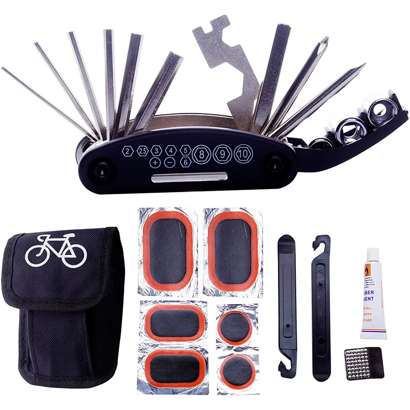 Kits d'outils de réparation de vélo 16 en 1, kit d'outils multifonctions de réparation mécanique de