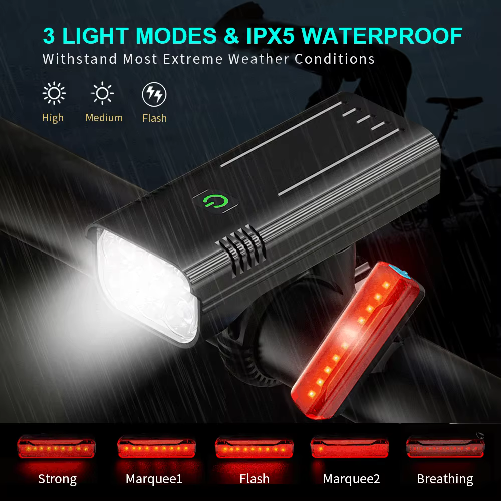 10000mAh 6-8 LED lumière de vélo USB Rechargeable 3600 Lumens phare de vélo lampe de poche Super bri