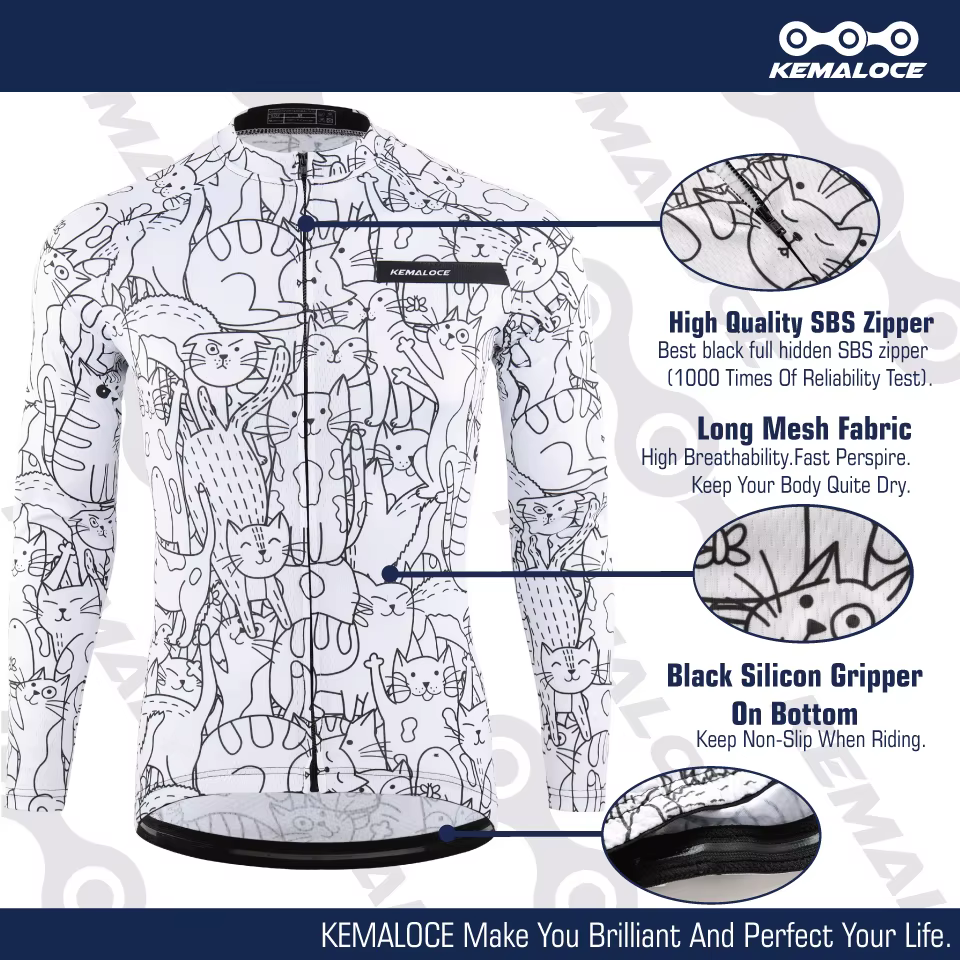 KEMALOCE-Maillot de cyclisme à manches longues pour hommes et femmes, chemise de vélo VTT blanche, v