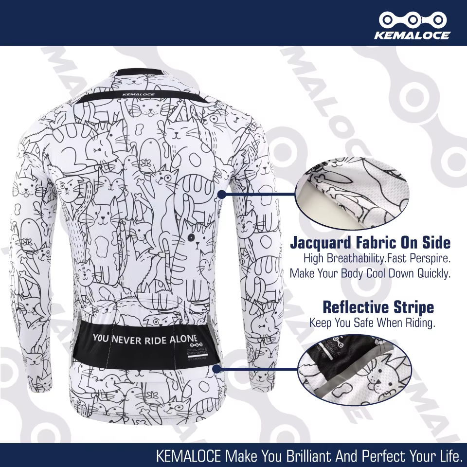 KEMALOCE-Maillot de cyclisme à manches longues pour hommes et femmes, chemise de vélo VTT blanche, v