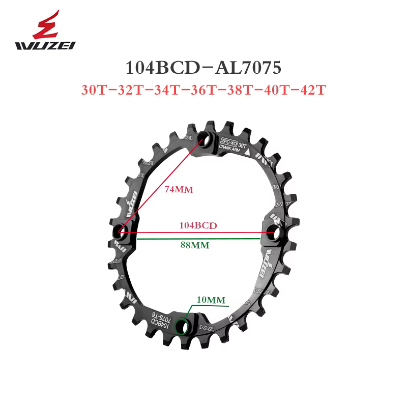 WUZEI 104BCD – chaîne ronde 30T 32T 34T 36T 38T 40T 42T 44T 46T 48T 50T 52T, roue à chaîne étroite e