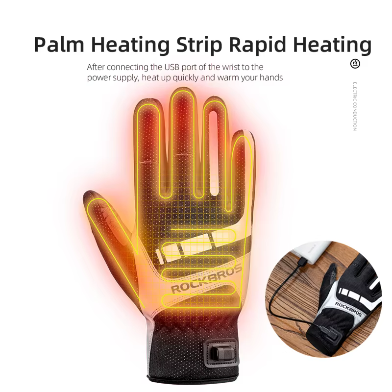 ROCKBROS – gants de vélo pour hommes et femmes SBR avec écran tactile USB chauffants coupe-vent resp