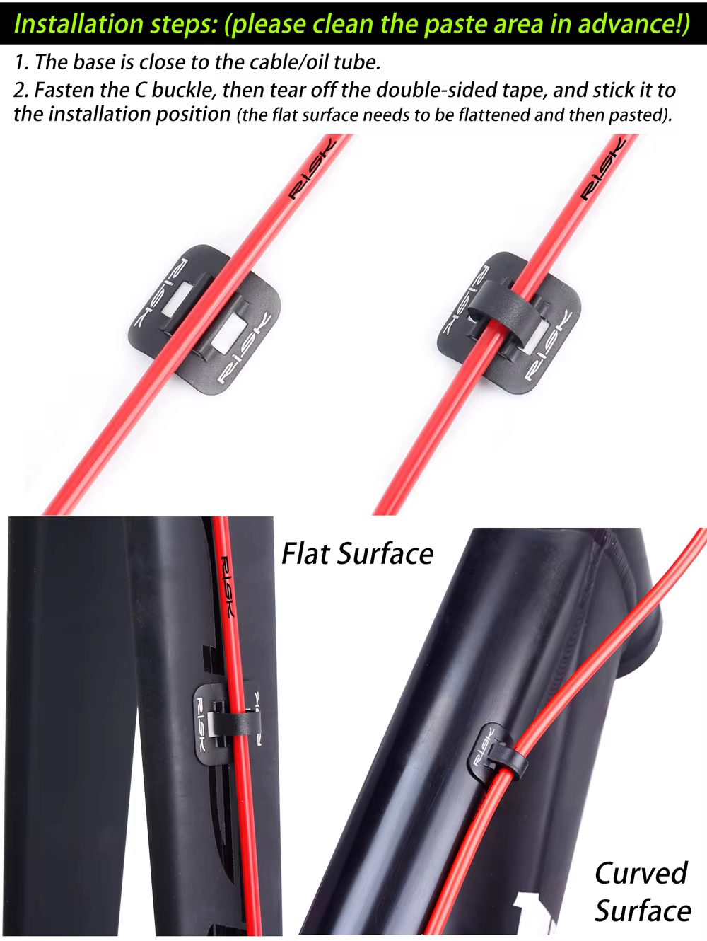 RISK Fixe-câbles de vélo en forme de C pour tube de frein et de transmission, pince de fixation pour