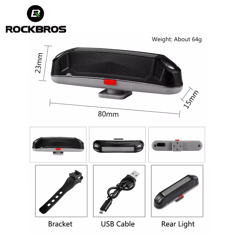 ROCKBROS vélo feu arrière 200-800mAh vélo feu arrière USB Rechargeable Led Flash vélo lumière montag