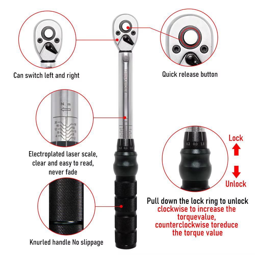 ThinkRider Professionnel NL-15 PRO Vélo Clé Dynamométrique 2-20N · m Clé Allen Outil Socket Set Kit
