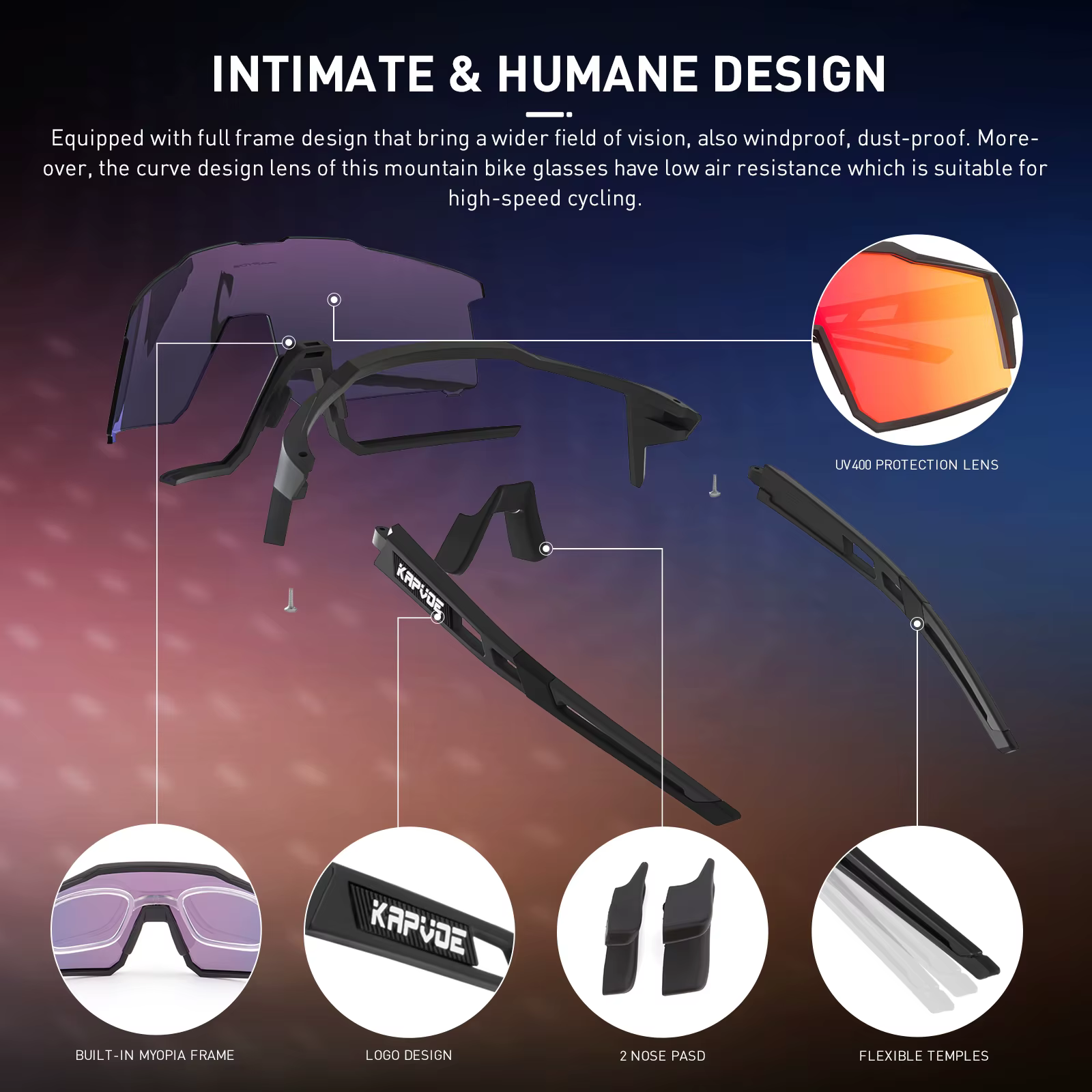 Kapvoe lunettes de cyclisme vélo lunettes de cyclisme en plein air UV400 cyclisme lunettes de soleil