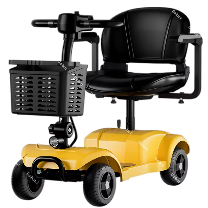 Scooter électrique pliant adulte Scooter de mobilité à quatre roues jaune pré-assemblé 300W 24V avec