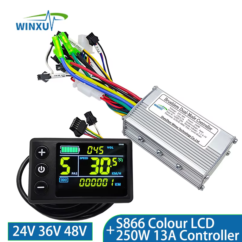 Contrôleur de moteur sans balais pour vélo électrique, 24V 36V 48V 250W 13A 350W 15A, Kit d'affichag