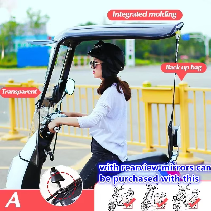 Parapluie vélo électrique/moto auvent Anti-pare-brise pluie rétroviseur Installation vélo électrique