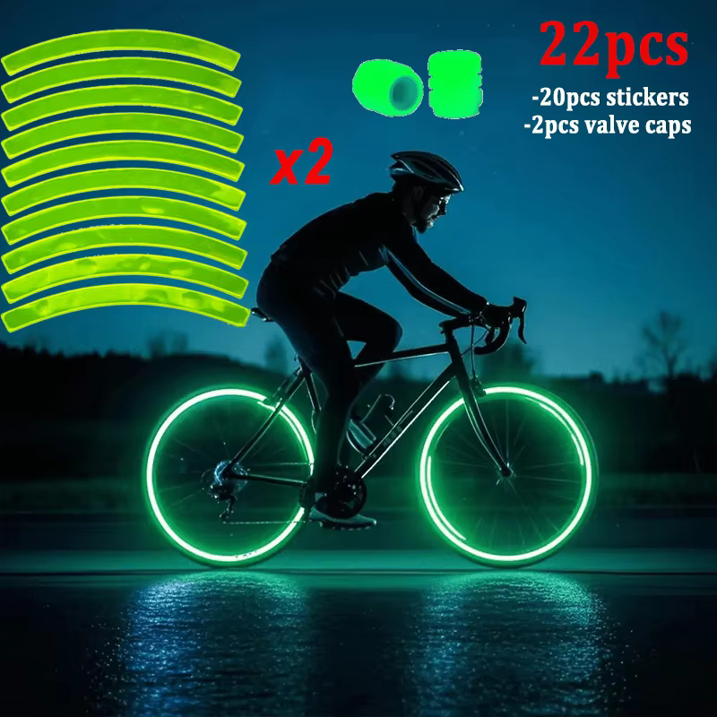Kit de conduite de nuit pour vélo, autocollants réfléchissants pour roues de 20 couleurs + 2 capucho