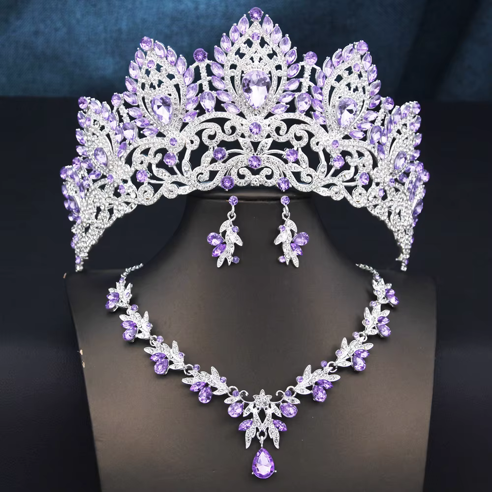 Parures de bijoux de mariée de luxe pour femmes : collier, boucles d'oreilles et couronne de princes