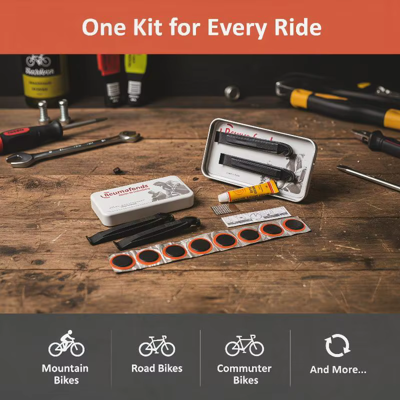 Kit de réparation de pneus de vélo avec patchs en caoutchouc, leviers de démontage, colle et étui po