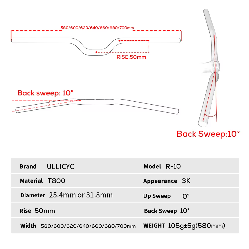 ULLICYC guidon de vélo pliant Ultra léger guidon BMX guidon pour enfants rehaussant 25.4mm/31.8mm 3K
