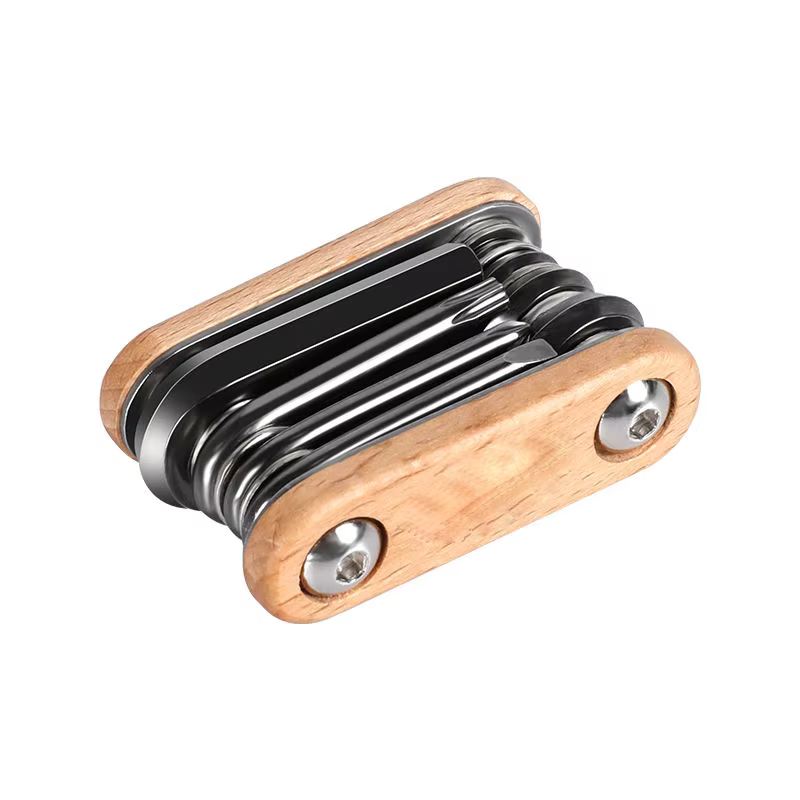 Kit d'outils de réparation de vélos en bois, combinaison pliante Portable 8 en 1, Mini outil de vélo