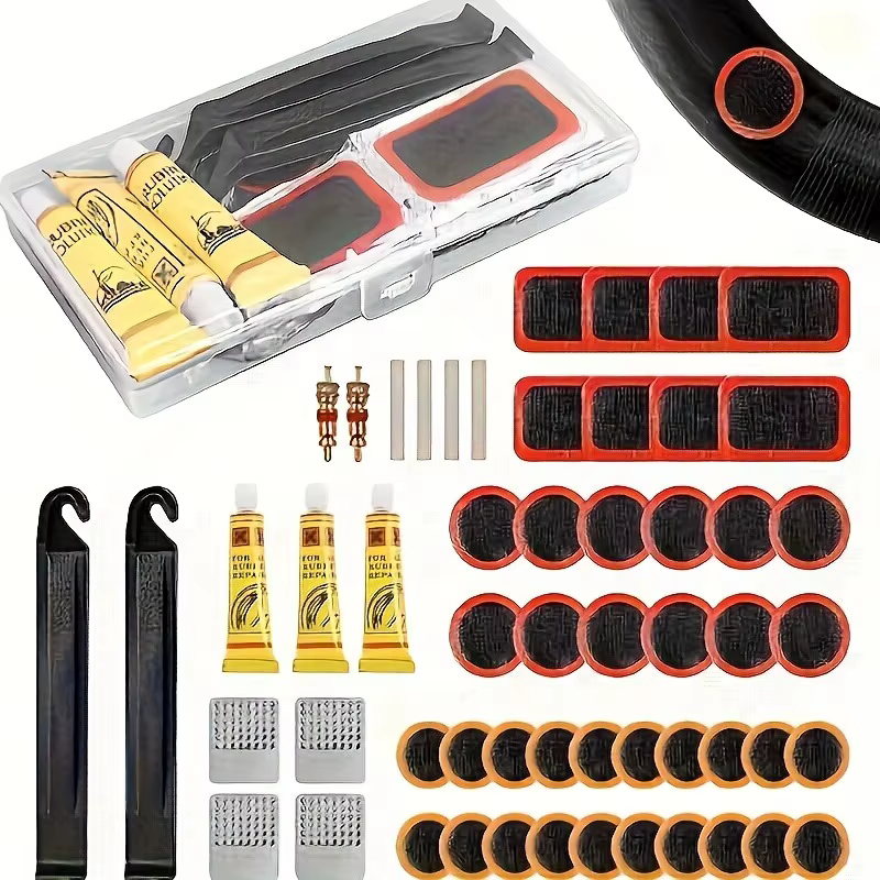 Kits de réparation de pneus de vélo portables avec leviers de démontage de pneus, patchs en caoutcho