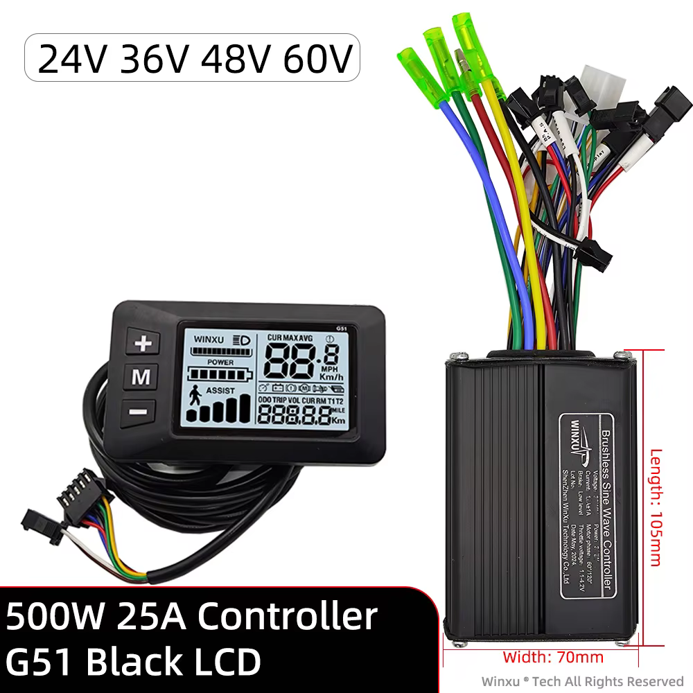 E-bike 36V 48V 60V 500W 25A moteur sans balais contrôleur d'onde sinusoïdale universel G51 couleur L