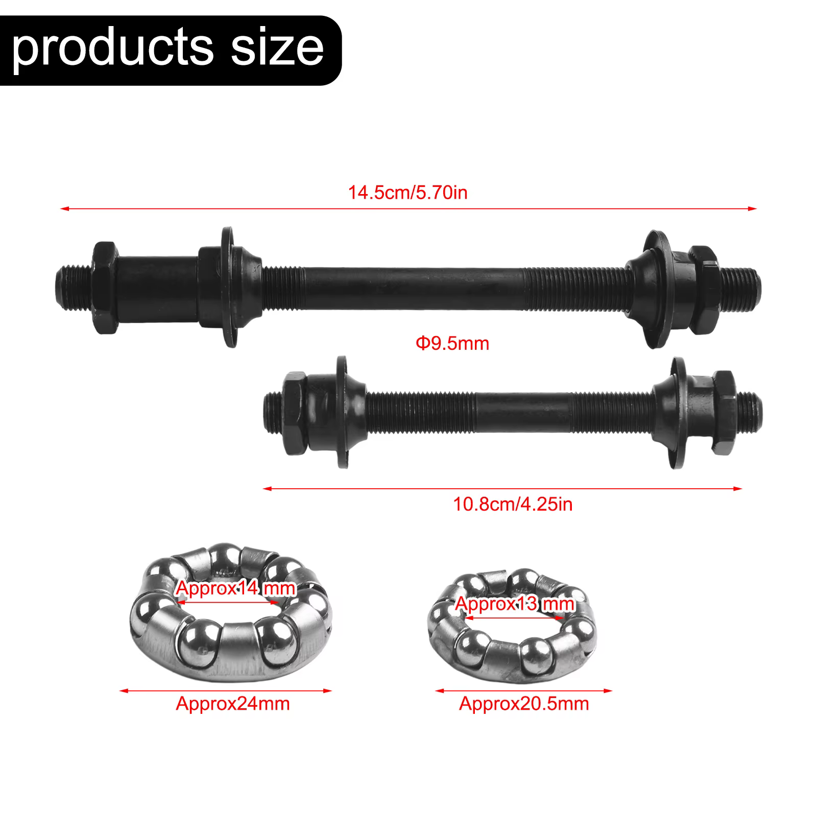 Essieu de moyeu de roue de vélo en acier, ensemble d'essieux avant arrière de vélo 145mm/108mm * 9.5
