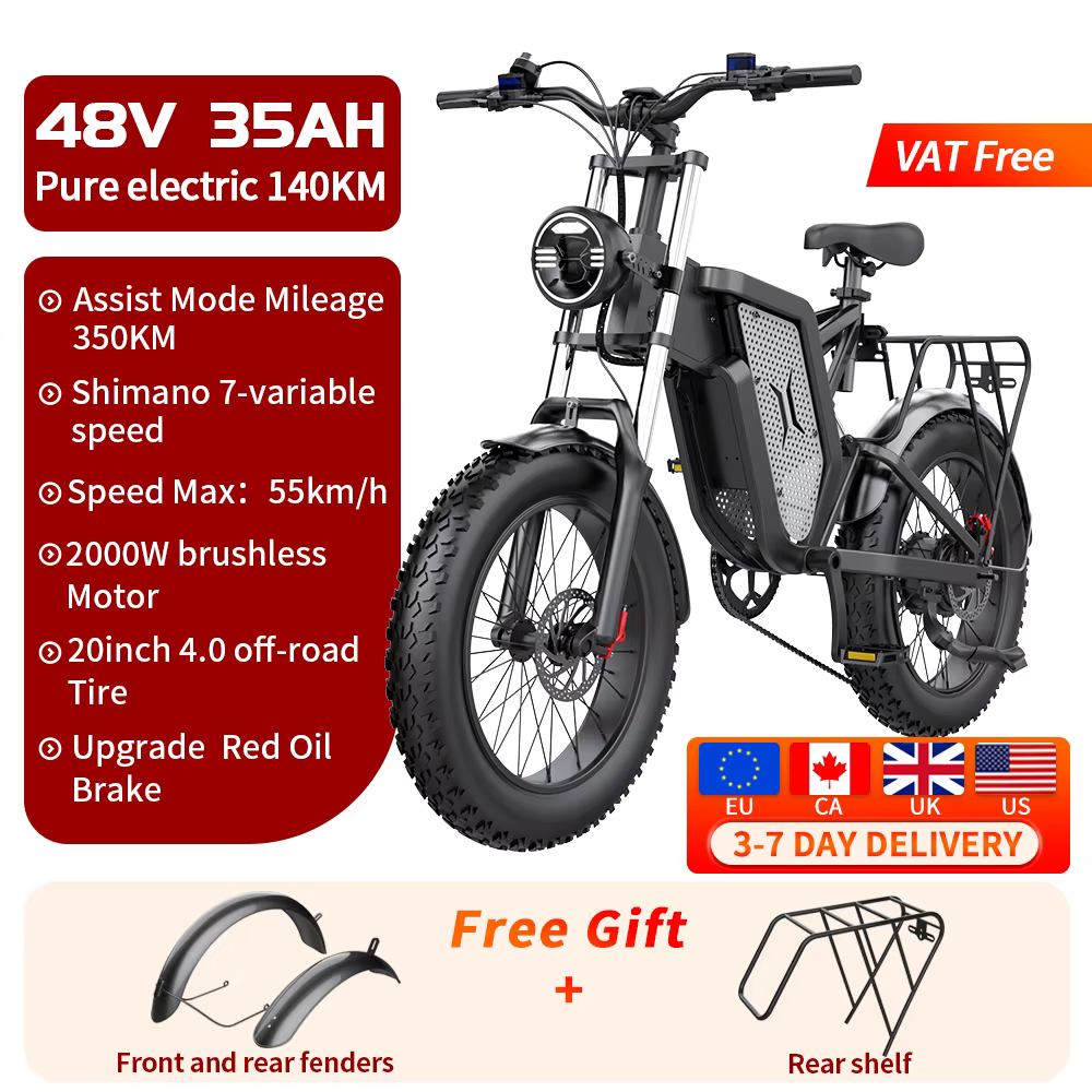 EKX X20 vélo électrique montagne cyclomoteur Ebike 20 pouces gros pneu 2000W 48V 35AH hommes route E