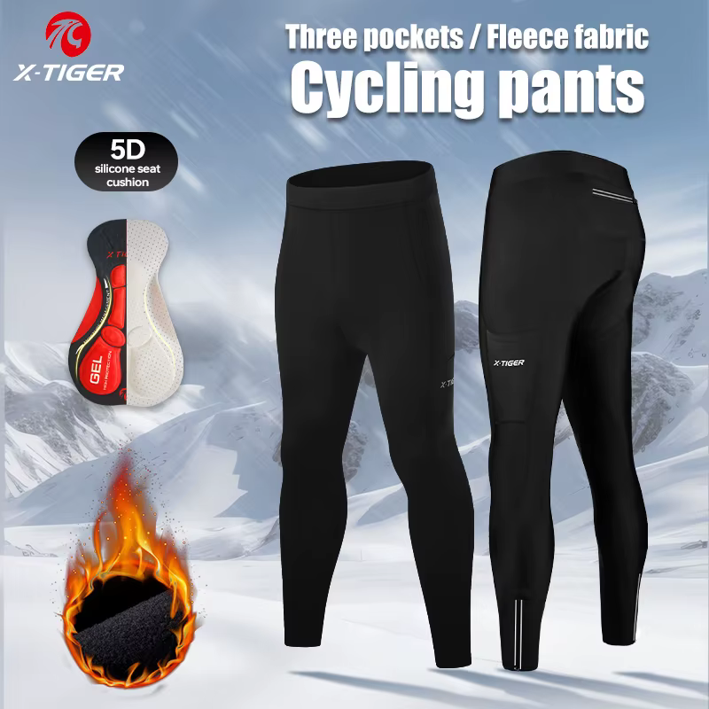 X-TIGER pantalons de vélo pour hommes hiver collants de vélo de montagne chauds avec poches arrière