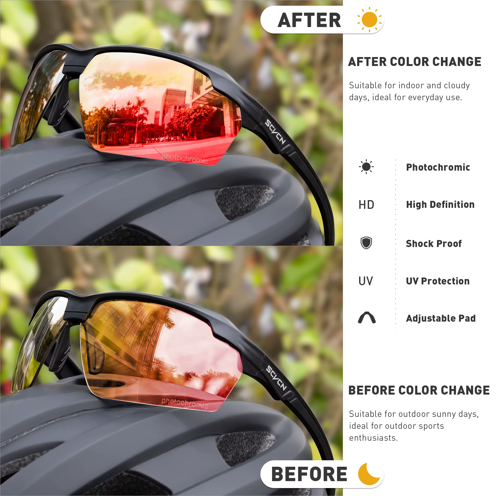 SCVCN lunettes de soleil de cyclisme photochromiques lunettes de vélo vélo de montagne randonnée Gol