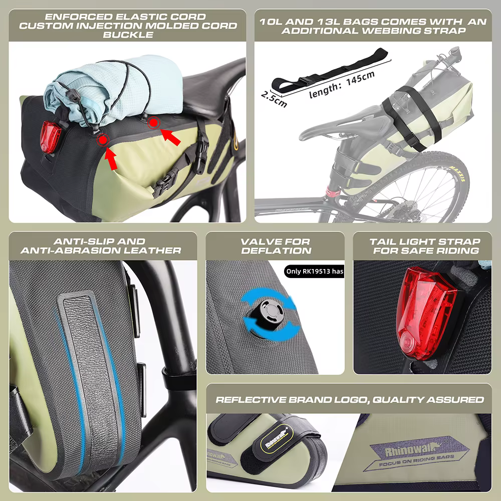 Rhinowalk sac de selle de vélo étanche 5L-13L grande capacité pliable sac arrière arrière réfléchiss