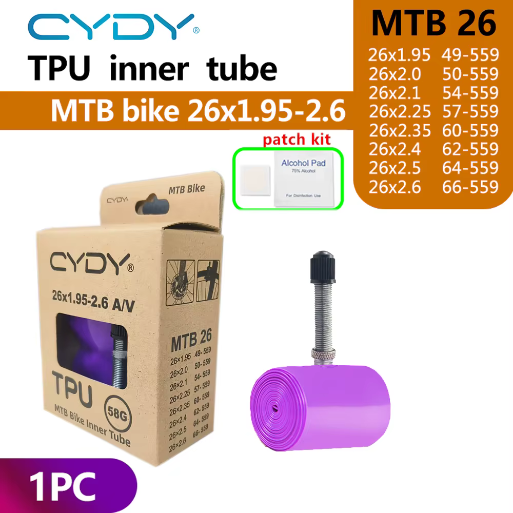Chambre à air de vélo VTT CYDY en TPU, pour pneus de 26, 27.5, 29 pouces (29x1.95-2.6), valve Schrad