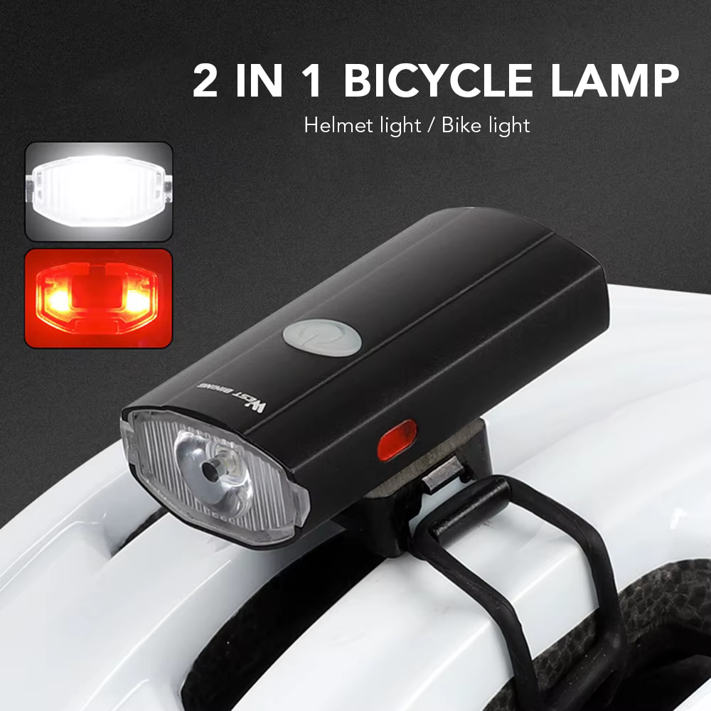 Feu de vélo 2 en 1, Rechargeable par USB, phare de casque, étanche, feu arrière de guidon, feu avant