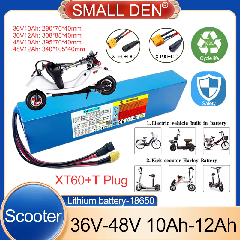 Batterie de scooter 36V 48V 10Ah 12Ah, pack de batteries lithium 18650 pour moteur 250W 500W 750W av