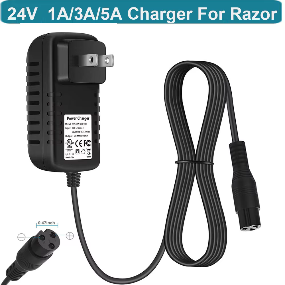 Chargeur de batterie de Scooter 24V, pour rasoir E100 E200 E200S E175 E300 E300S E125 E150 E500 PR20
