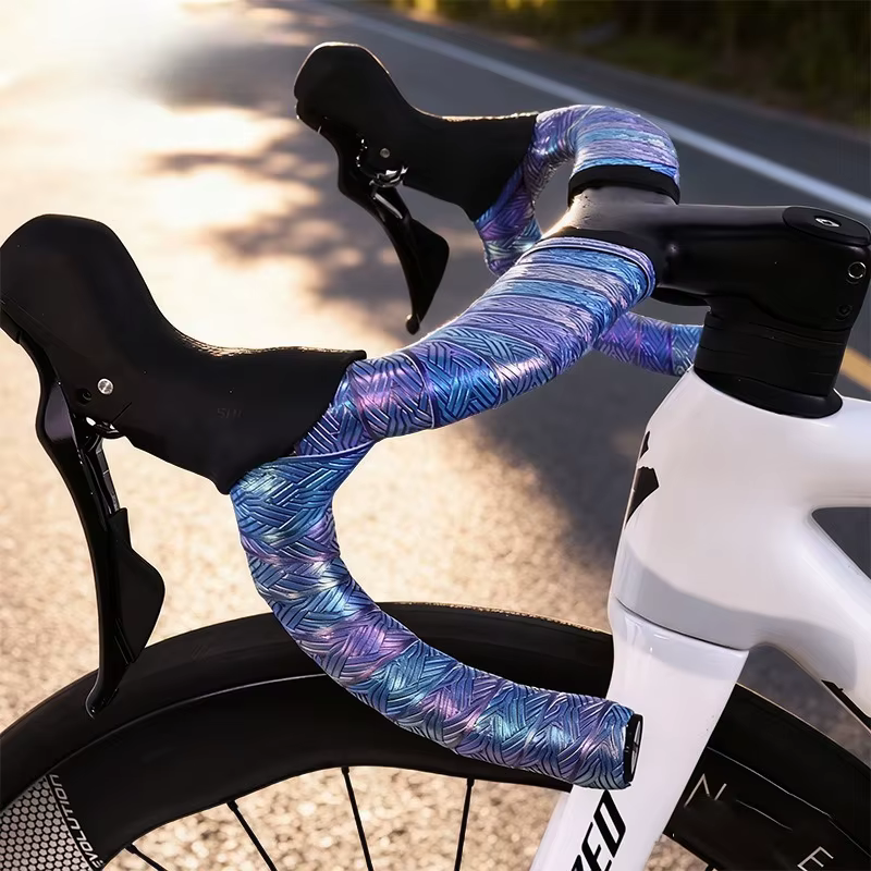 Ruban de guidon de vélo de route en cuir PU avec mousse EVA, couleur iridescente, antidérapant, abso