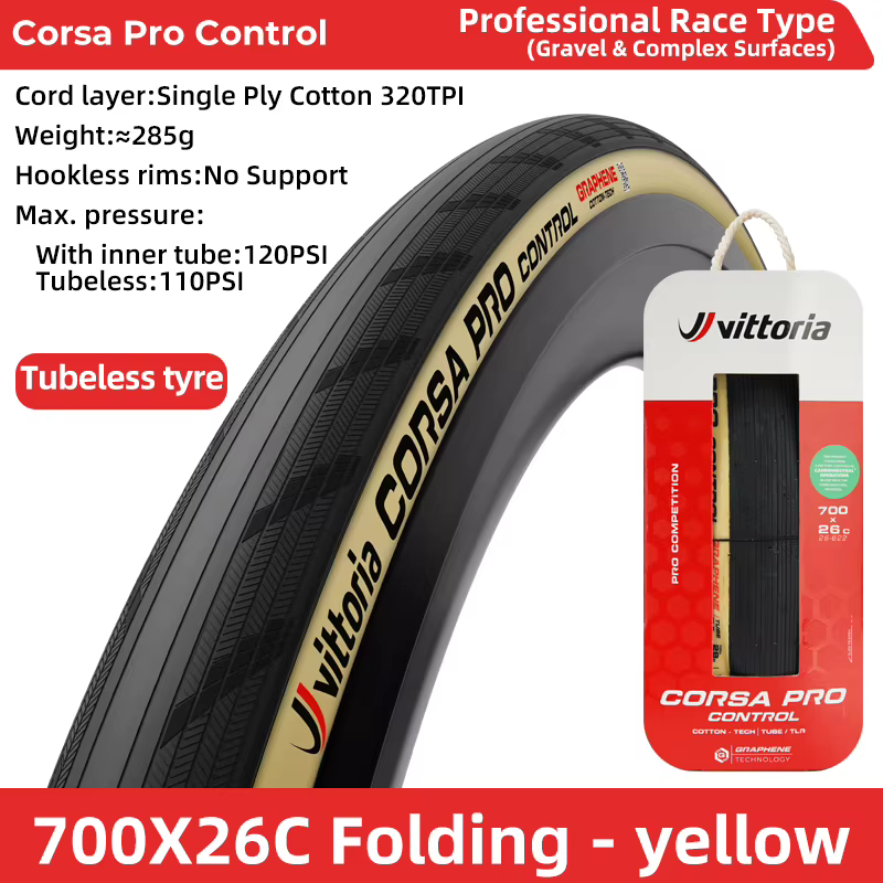 Vittoria Corsa Pro Control/Speed Road Pneu 700x26C/28C/29C/30C/32C Tubeless-Ready 320 TPI Formulatio