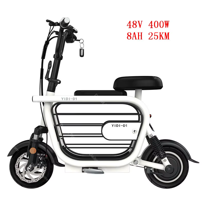Mini vélo électrique rose pliable avec siège enfant, scooter de mobilité adulte à deux roues, panier