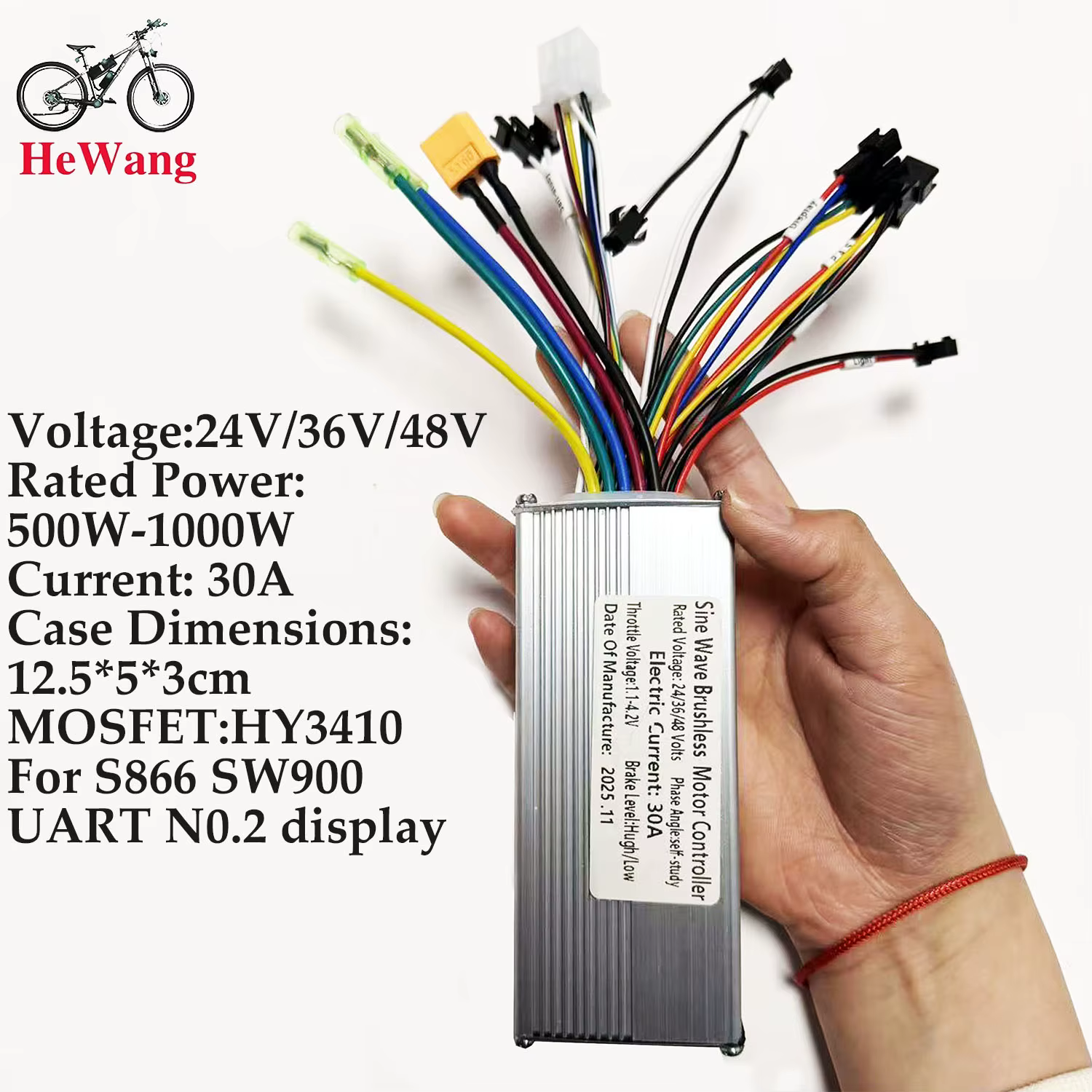 Contrôleur de moteur sans balais à onde sinusoïdale FOC 750-1000W 24V 36V 48V 25-30A pour vélo élect