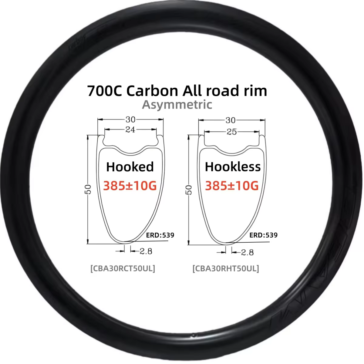 Roue de vélo de route en carbone Carbonbeam T1000 325G 700C, jante 30mm 35mm 40mm 45mm 50mm 60mm, tu
