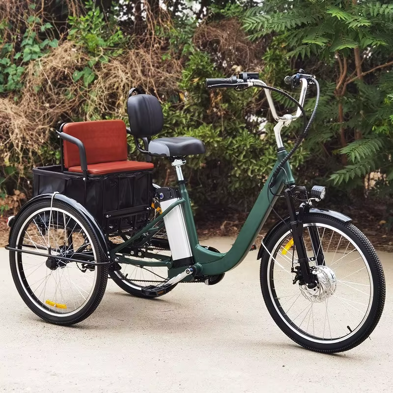 Tricycle électrique pour adultes de 24 pouces, 36V12Ah Lithium, 350W, Shimano 7 vitesses, frein à di