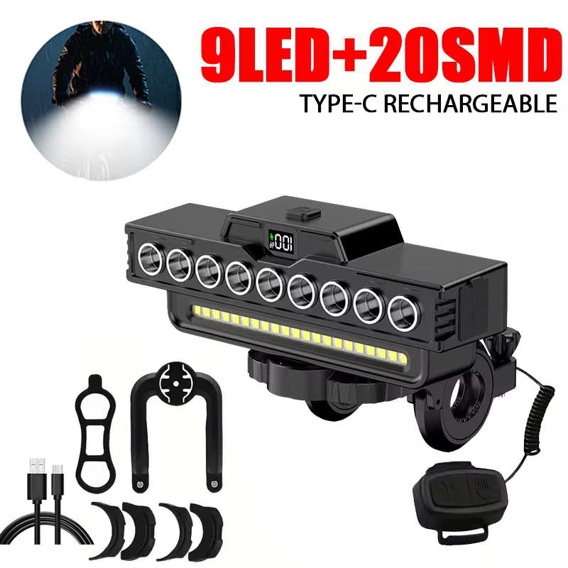 Feu avant de vélo solaire lumineux à 20Led, avec klaxon, lampe de poche Rechargeable à énergie solai