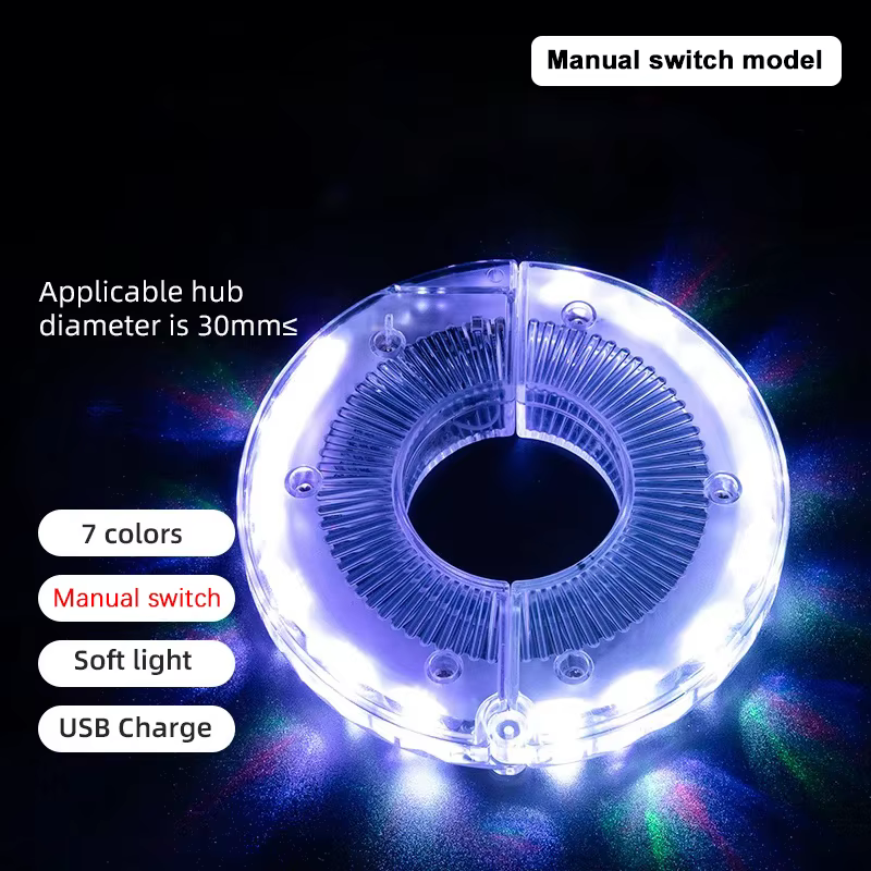 Feu de roue de vélo LED, moyeu avant et arrière, une lampe avec 7 couleurs, 15 Modes, Rechargeable, 